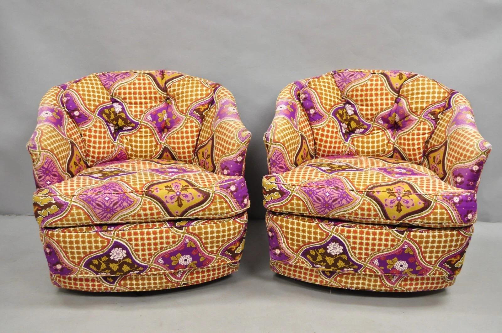 Mid-Century Modern Vintage John Stuart Mid Century Modern Purple Barrel Back Club Lounge Chair Pair en vente
