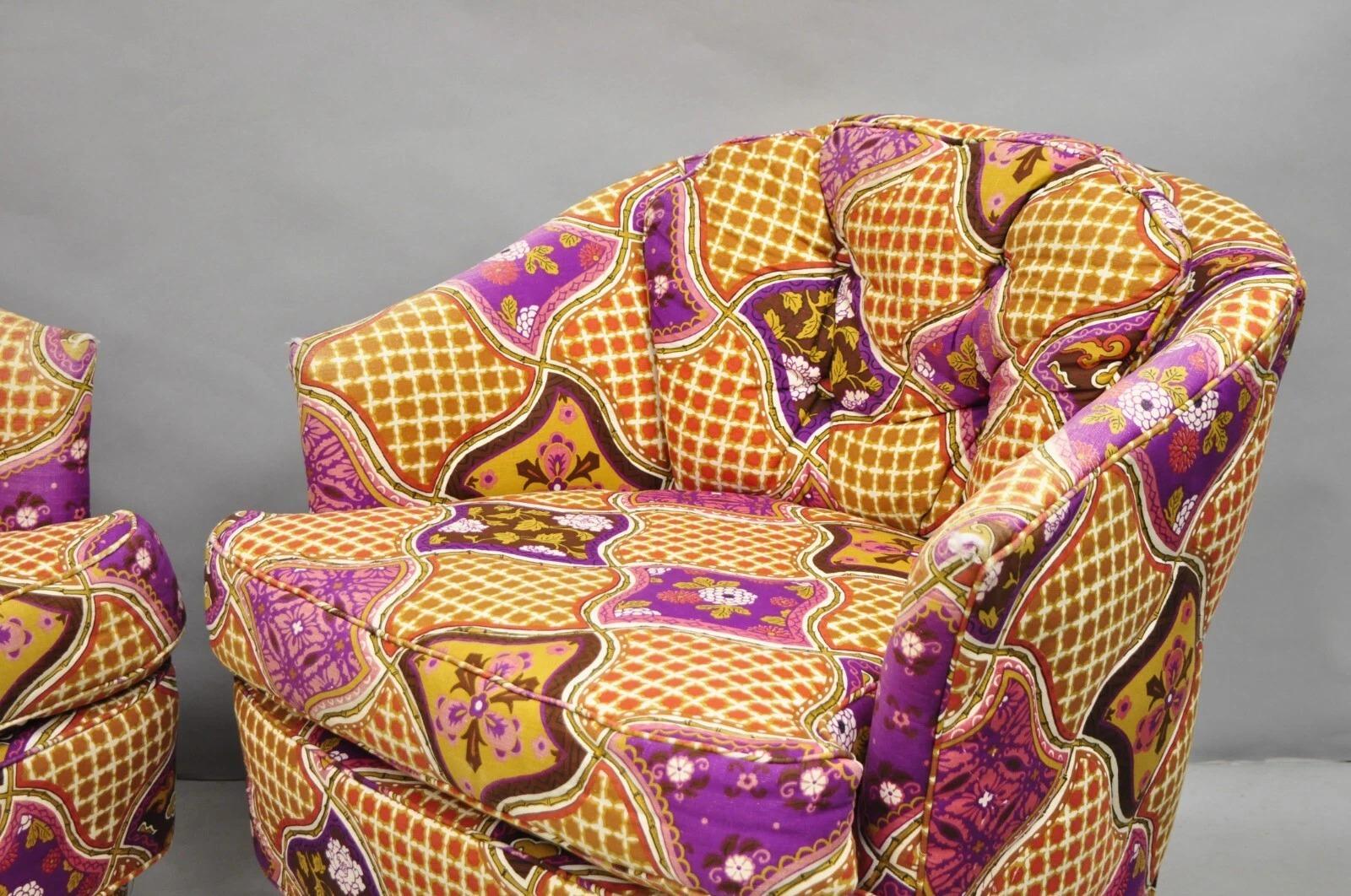 Vintage John Stuart Mid Century Modern Purple Barrel Back Club Lounge Chair Pair Bon état - En vente à Philadelphia, PA