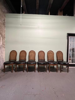 Vintage John Stuart Provincial Cane Back and Leather Dining Chairs (Chaises de salle à manger)