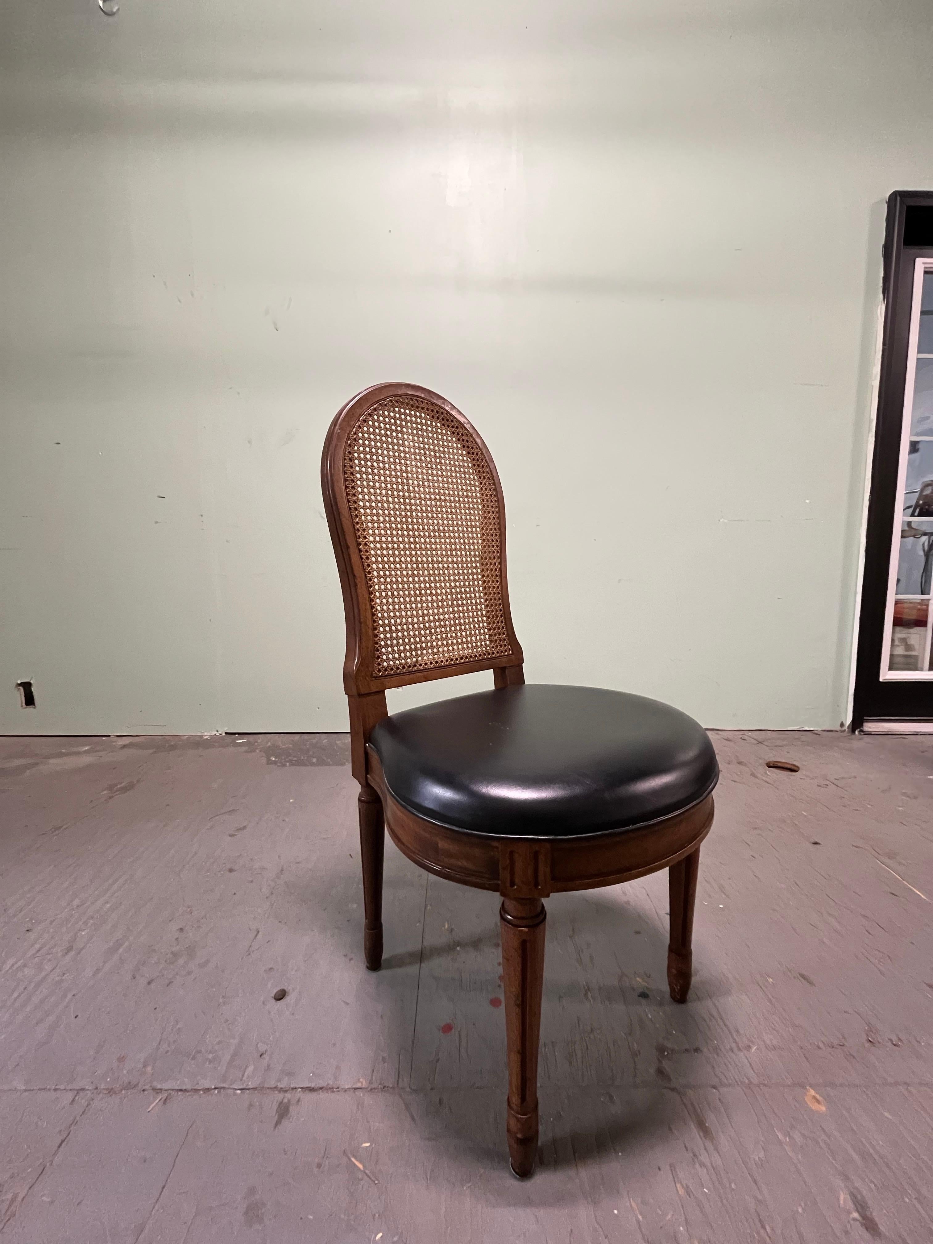 American Vintage John Stuart Provincial Cane Back and Leather Dining Chairs For Sale