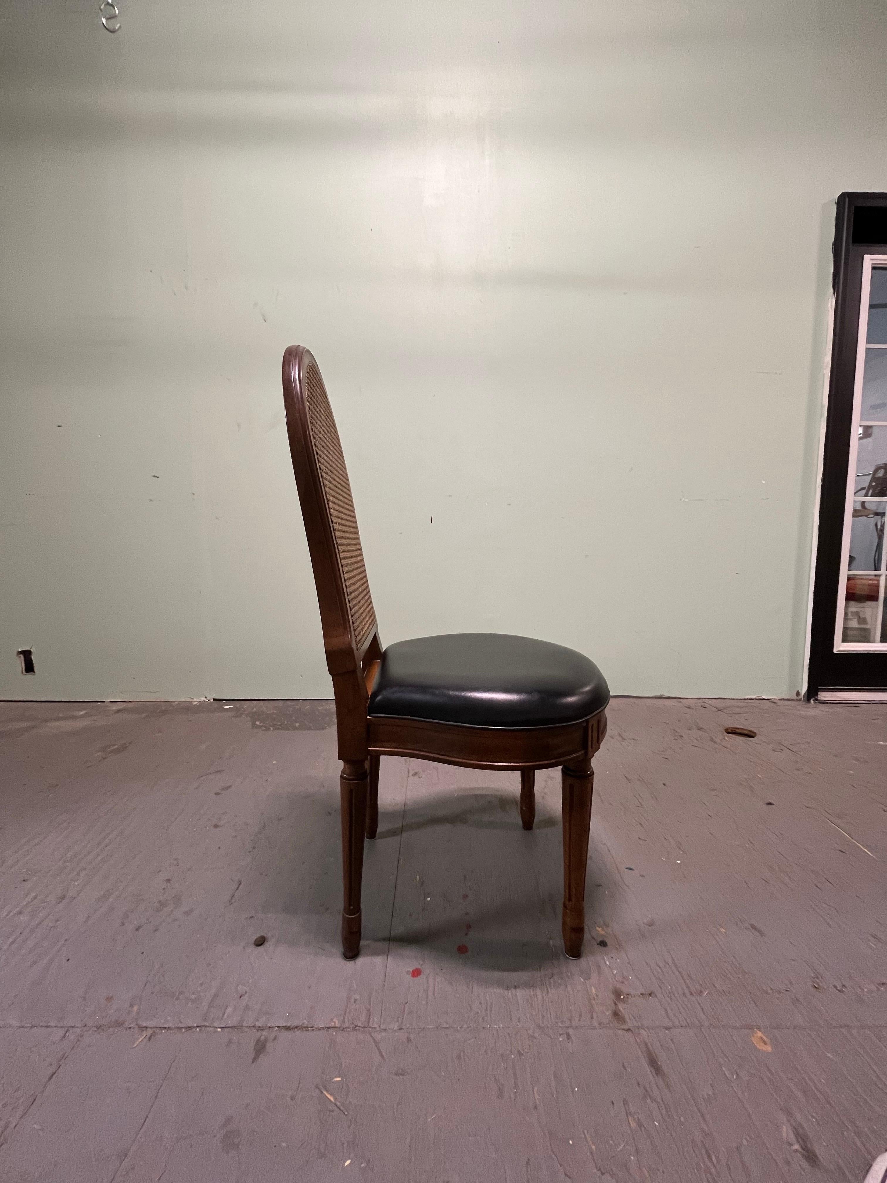 Vintage John Stuart Provincial Cane Back and Leather Dining Chairs In Good Condition For Sale In W Allenhurst, NJ