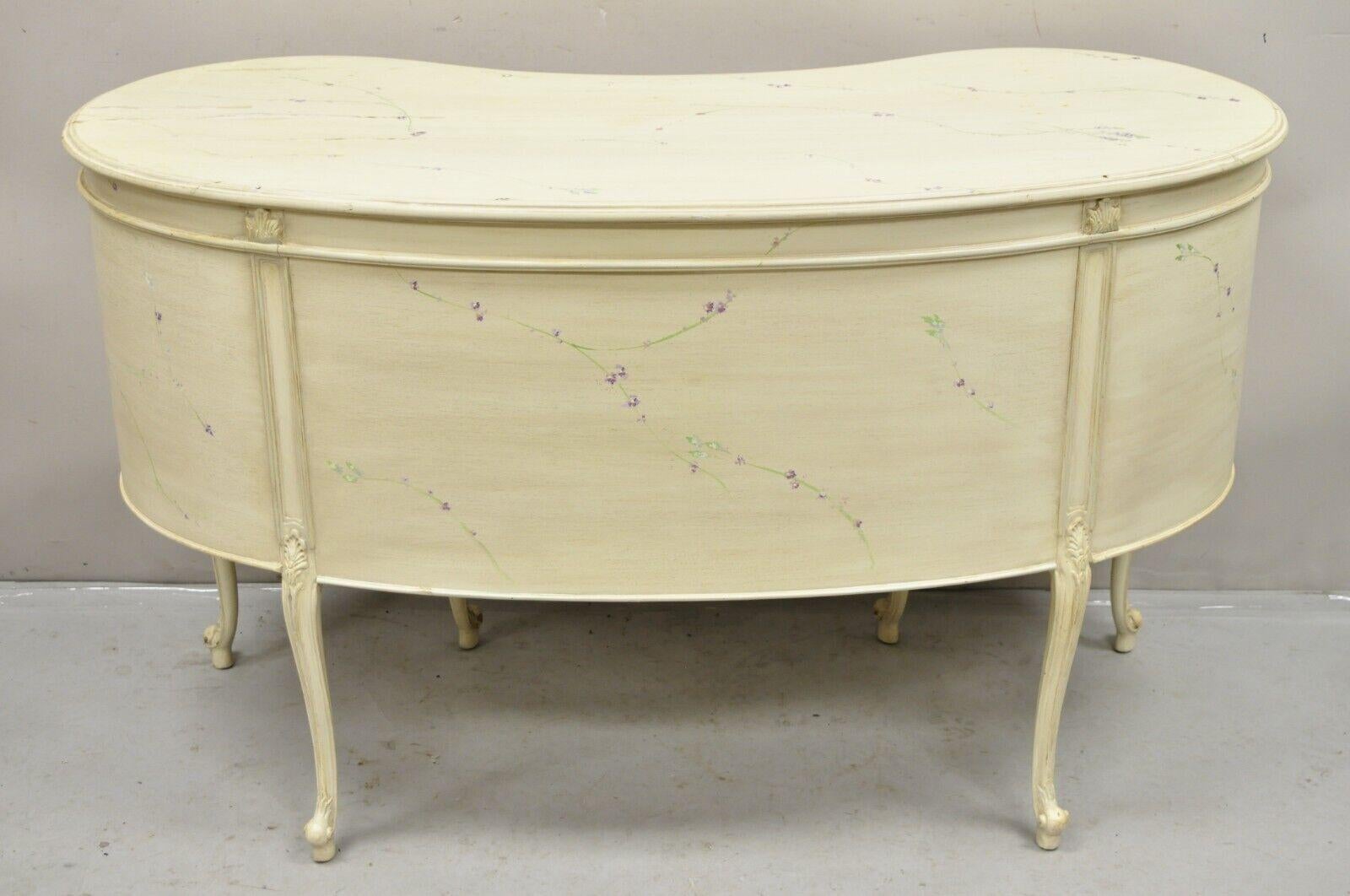 Vintage John Stuart White Painted French Louis XV Kidney Shaped Vanity and Bench For Sale 2
