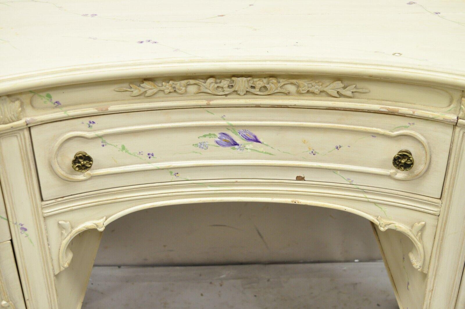 Vintage John Stuart White Painted French Louis XV Kidney Shaped Vanity and Bench For Sale 1