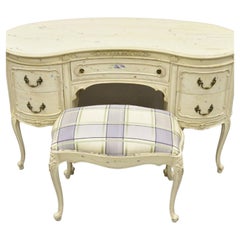 Used John Stuart White Painted French Louis XV Kidney Shaped Vanity and Bench