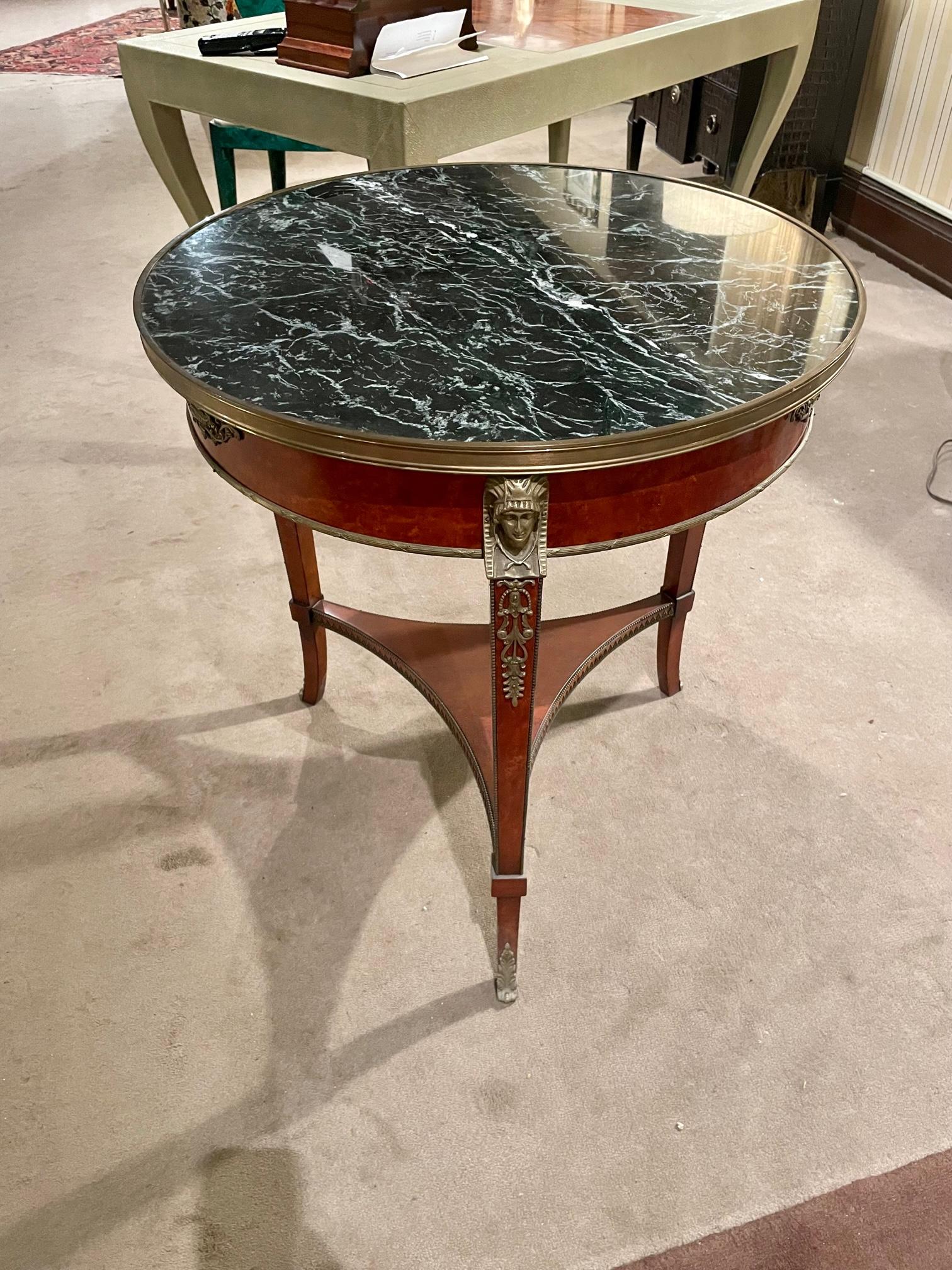 This vintage Neoclassical style gueridon was made by John Widdicomb Furniture Company in Grand Rapids, Michigan. It was purchased new by our company as part of a purchase for our showroom inventory and has been variously on our showroom floor and in