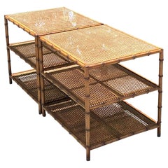 Vintage John Widdicomb Cane Tiered Side Tables - A Pair