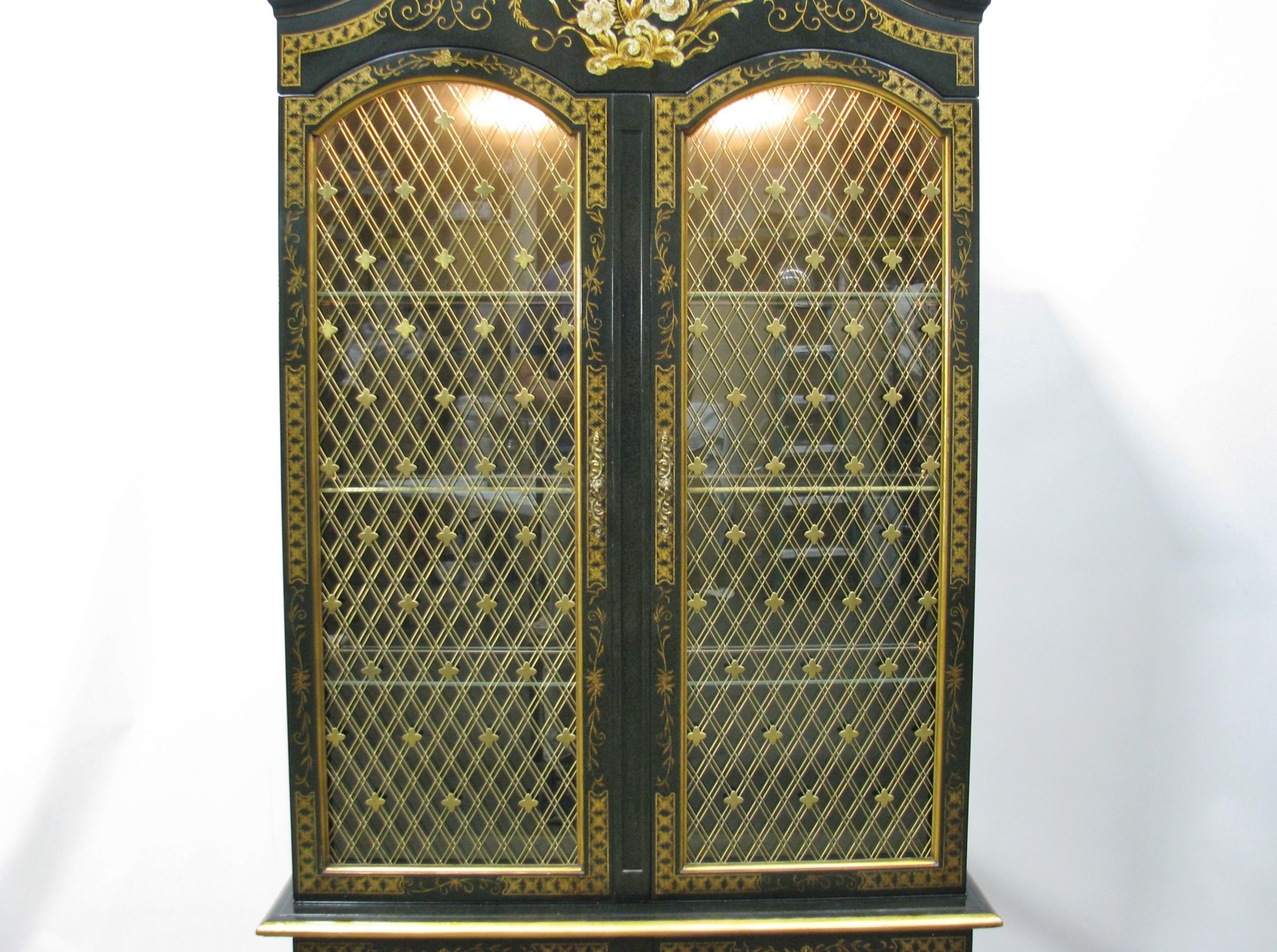 Painted Vintage John Widdicomb Chinoiserie Illuminated Display Cabinet