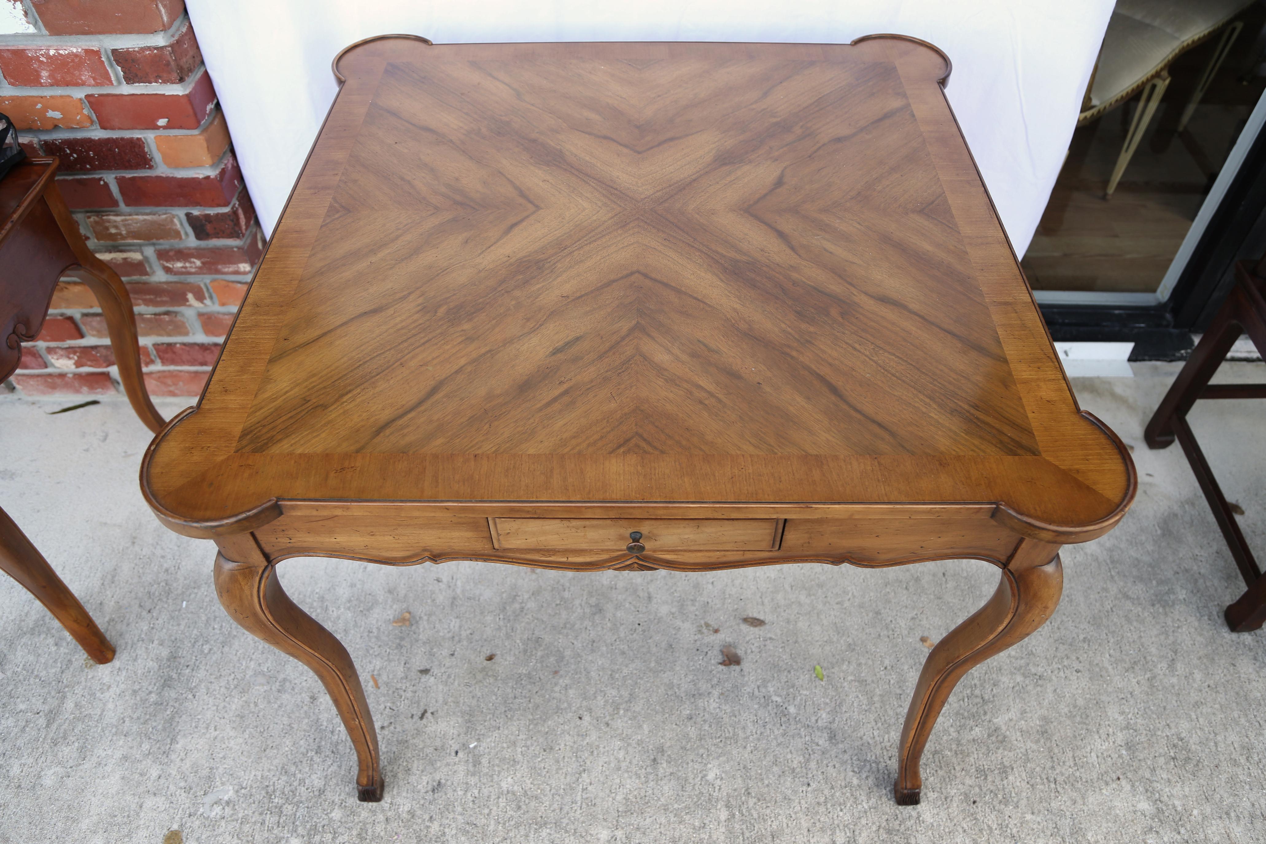 Vintage wood card table with cabriolet legs and hoof feet by John Widdicomb.