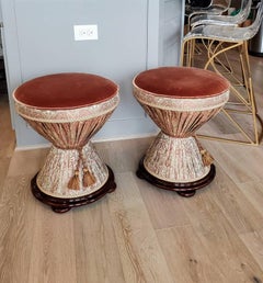 Vintage John Widdicomb Hourglass Ottoman Stools, a Pair