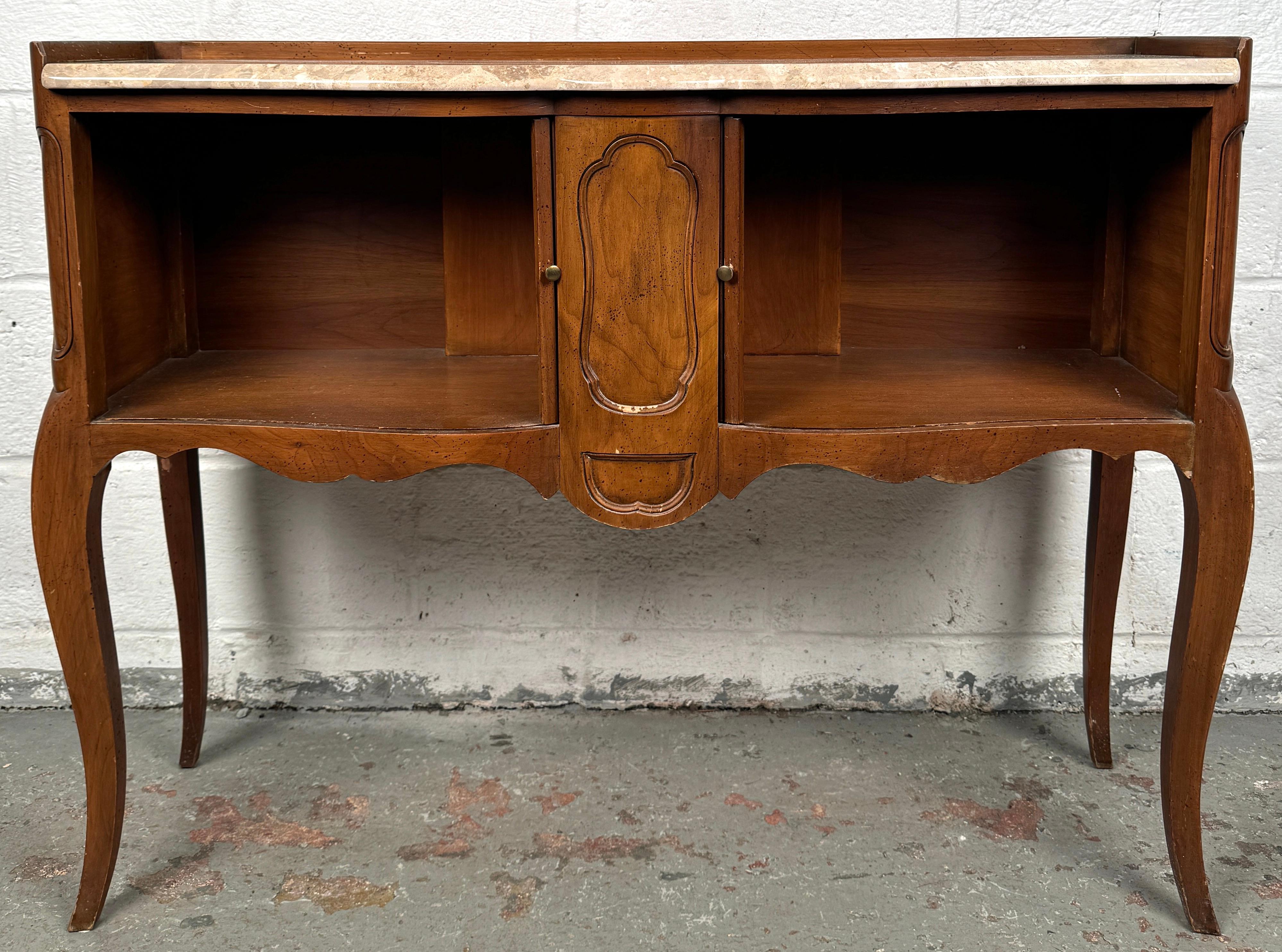 Vintage John Widdicomb Marble Top French Style Console Table with Tambour Doors For Sale 5