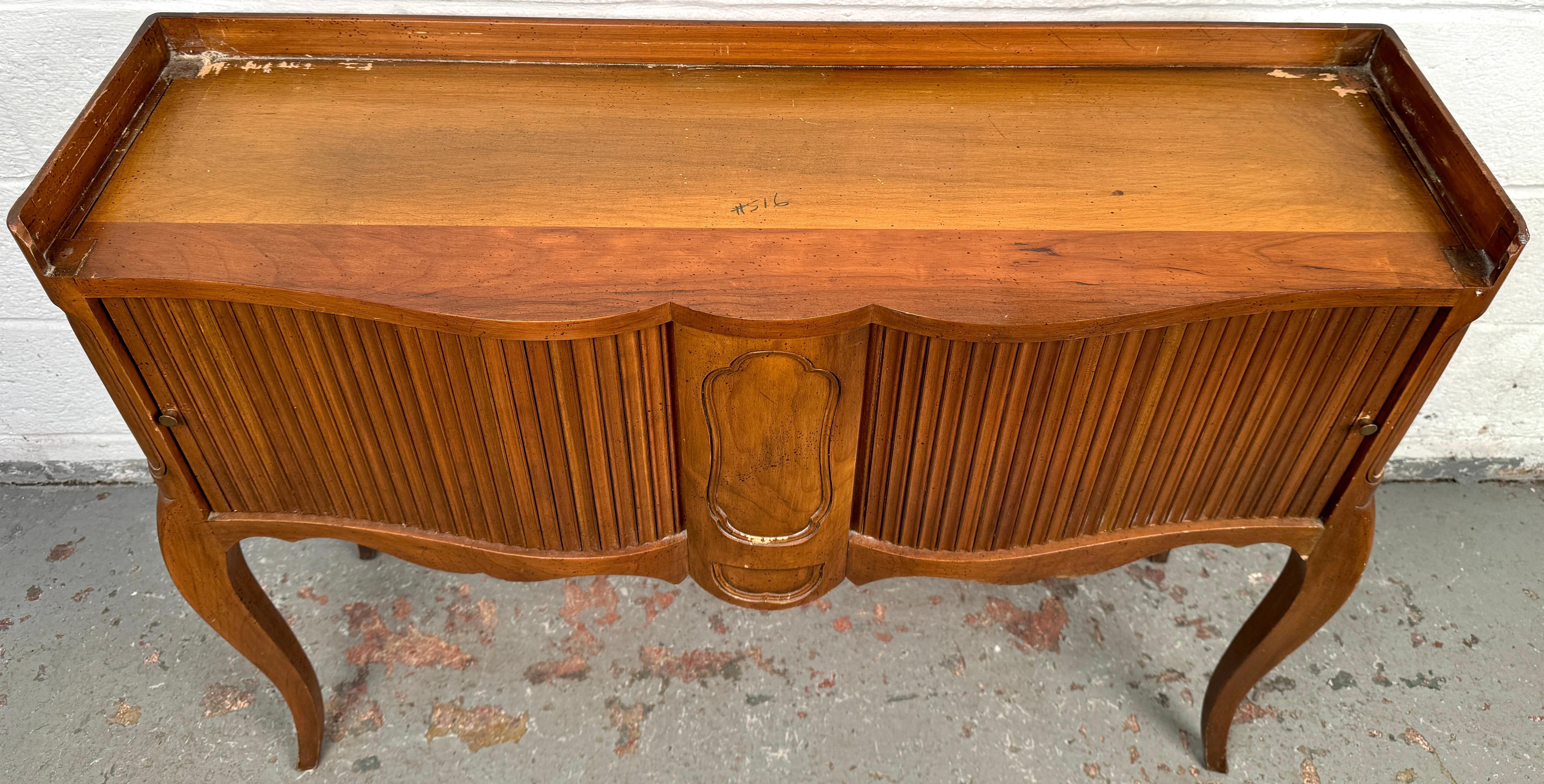 Vintage John Widdicomb Marble Top French Style Console Table with Tambour Doors For Sale 12