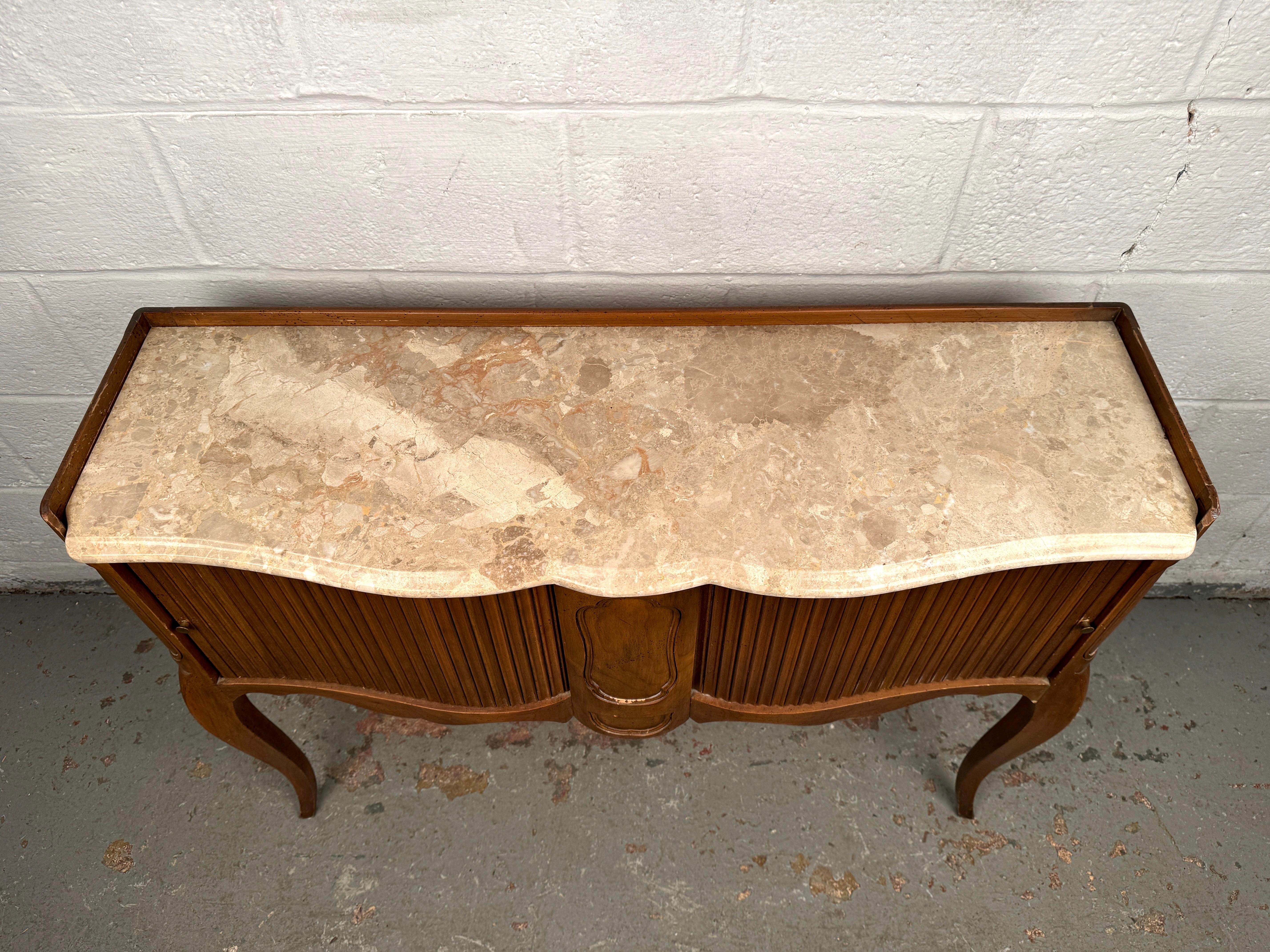 Vintage John Widdicomb Marble Top French Style Console Table with Tambour Doors For Sale 2