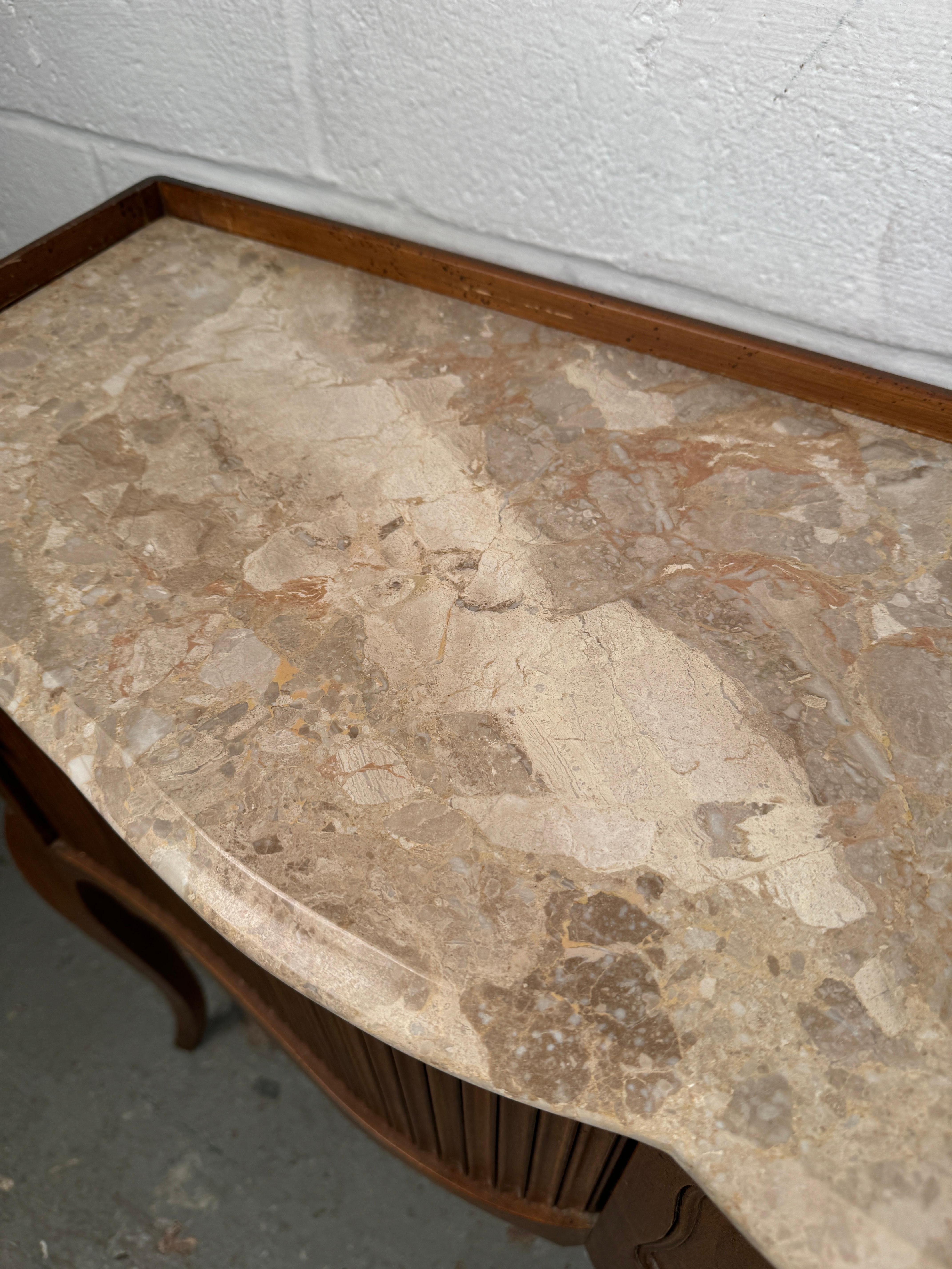 Vintage John Widdicomb Marble Top French Style Console Table with Tambour Doors For Sale 3