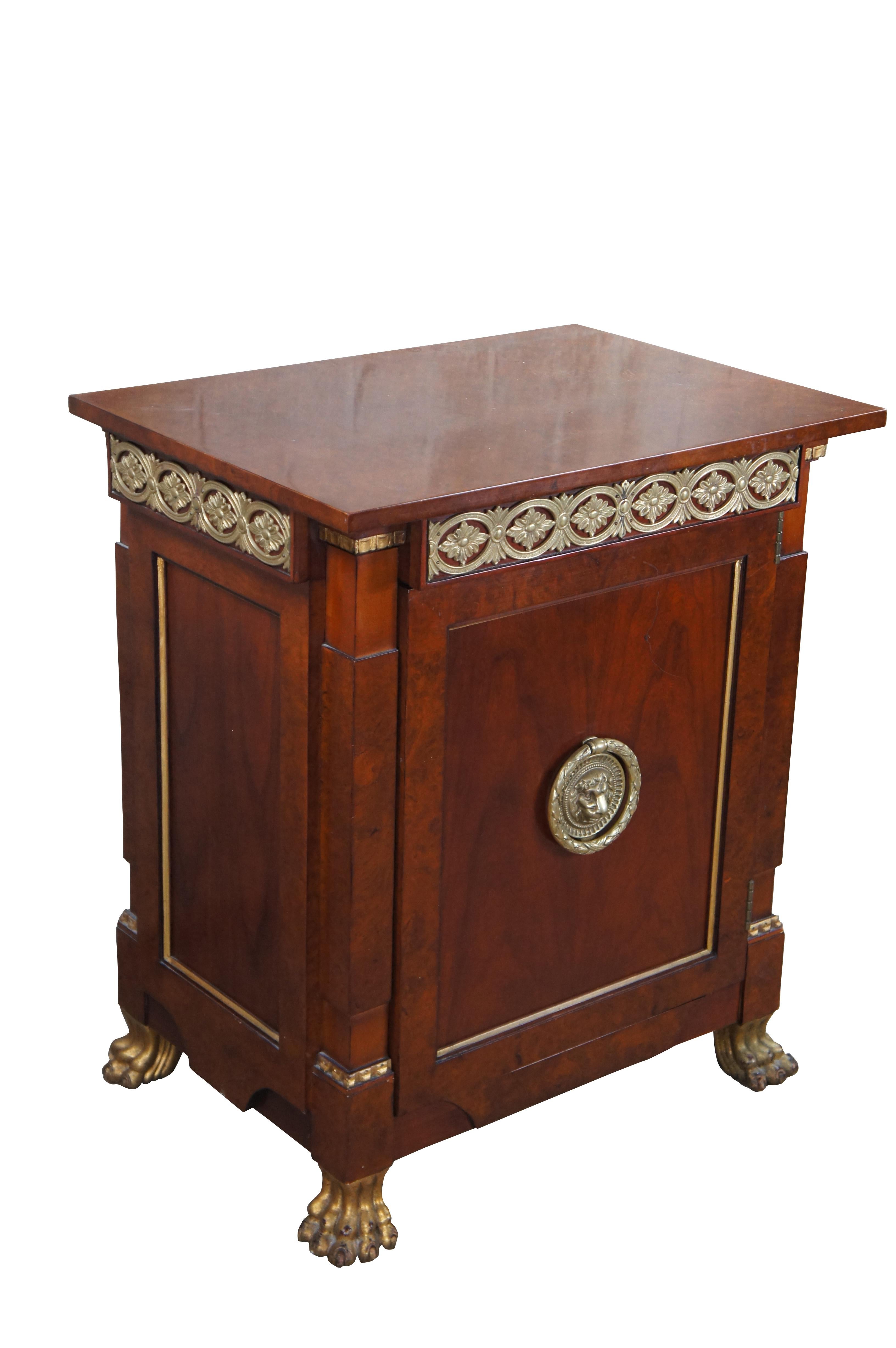 Vintage John Widdicomb Neoclassical Empire Cherry Burl Bedside End Table Cabinet In Good Condition For Sale In Dayton, OH