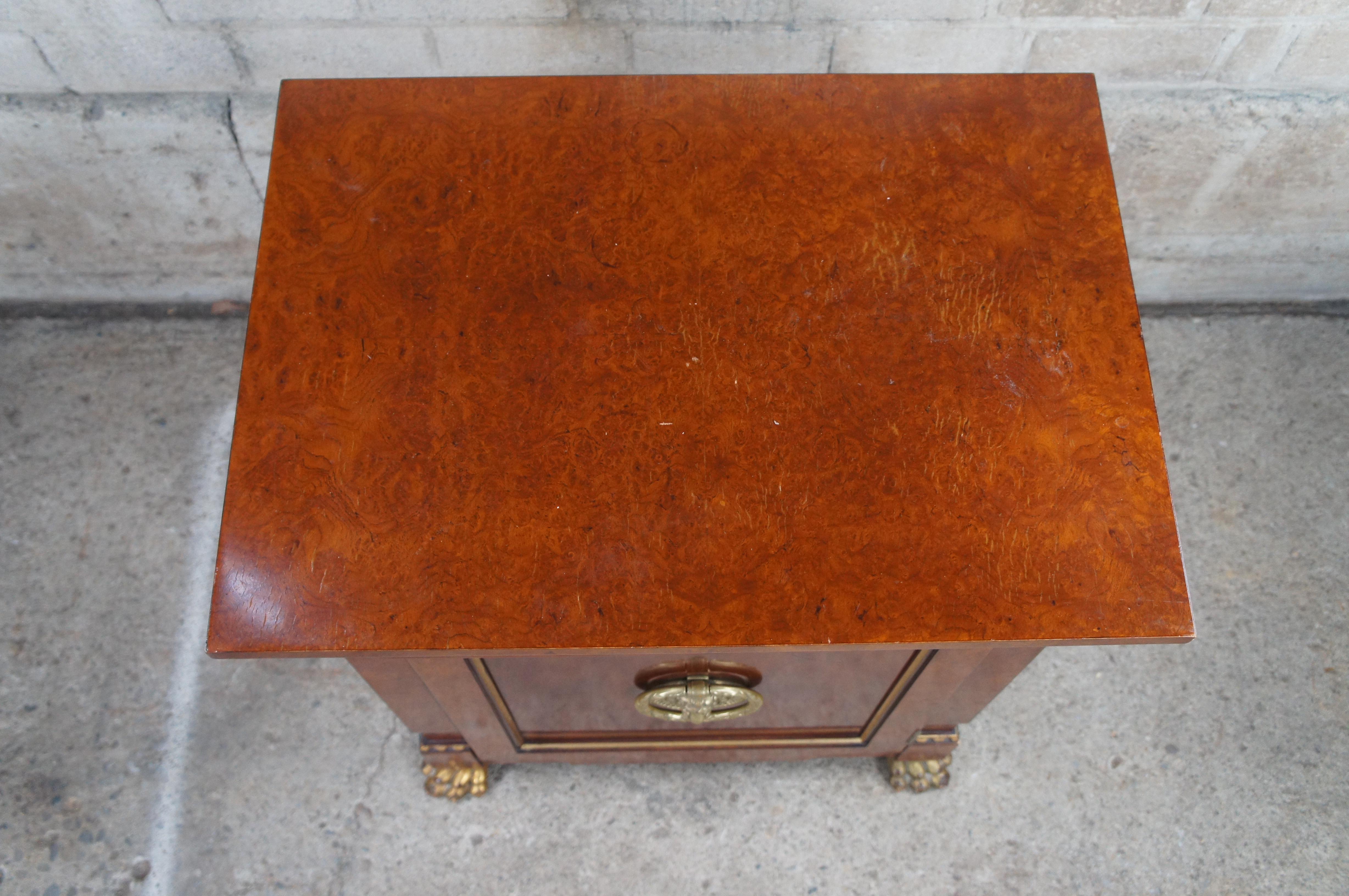 Late 20th Century Vintage John Widdicomb Neoclassical Empire Cherry Burl Bedside End Table Cabinet For Sale
