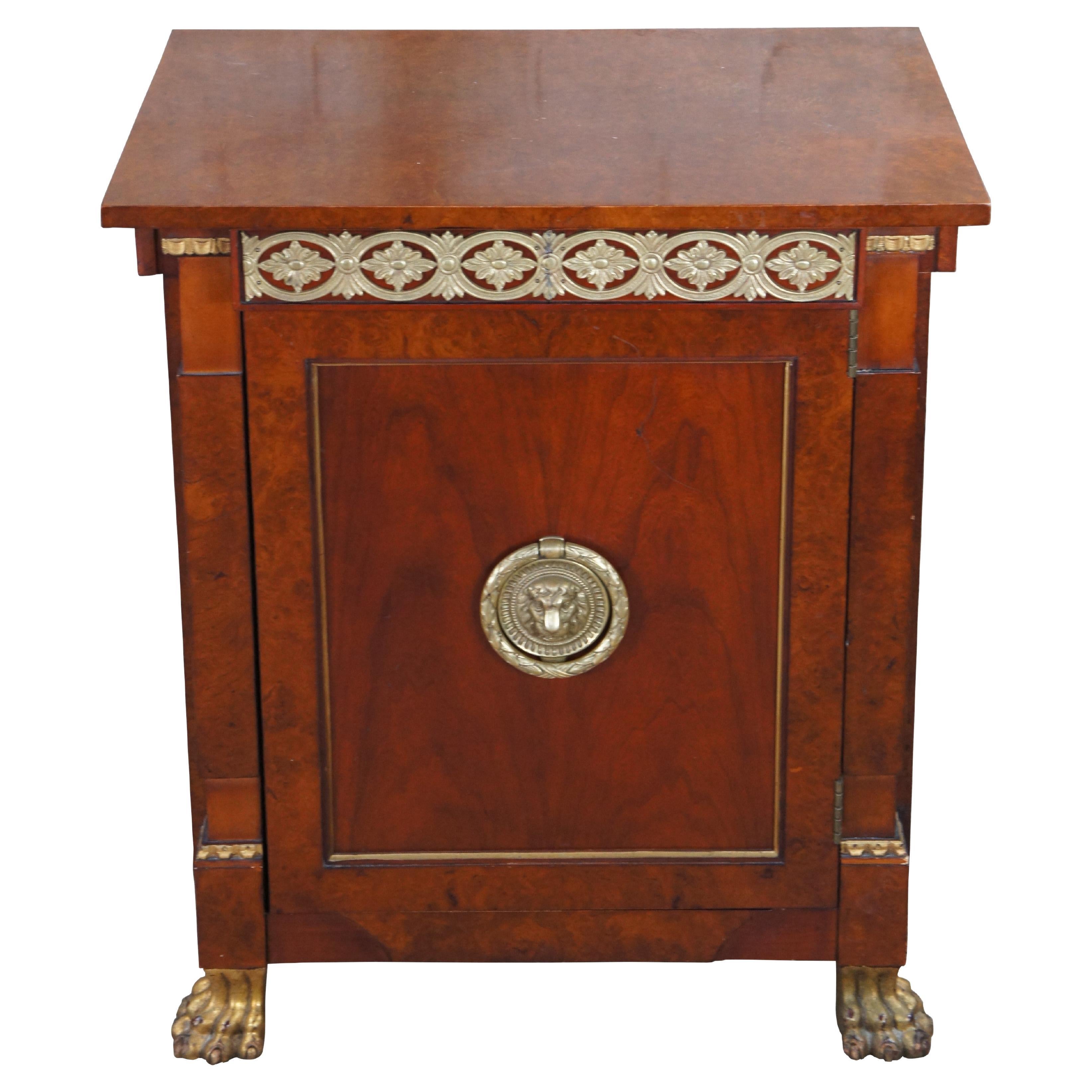Vintage John Widdicomb Neoclassical Empire Cherry Burl Bedside End Table Cabinet For Sale