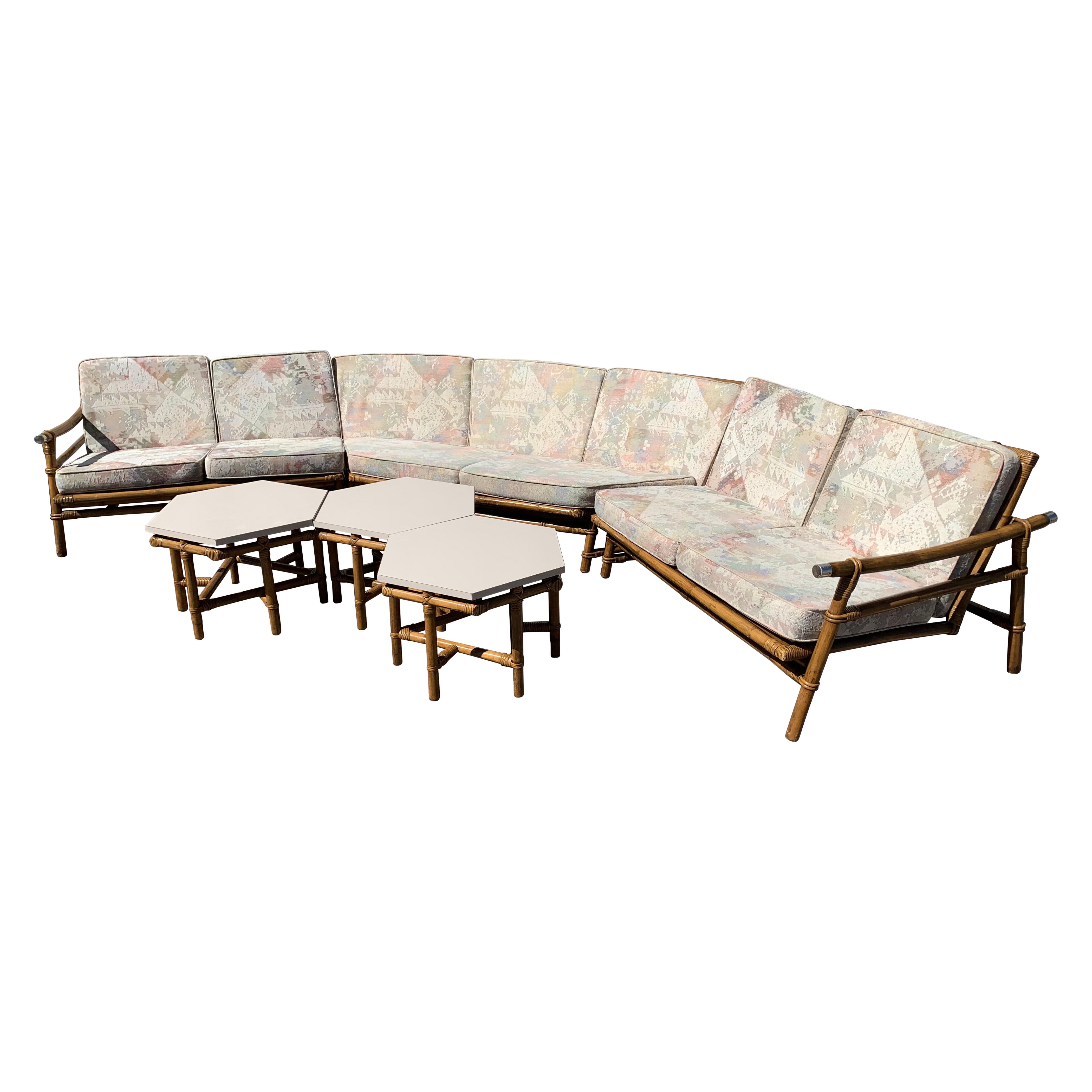 Vintage John Wisner for Ficks Reed 3 Piece Sectional and Corner Table