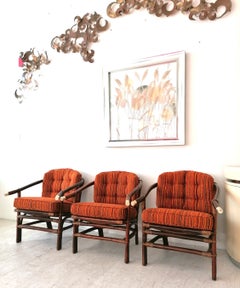 Vintage-Sessel mit Hufeisenrückenlehne aus Bambus, John Wisner für Ficks, 3 Stück verfügbar