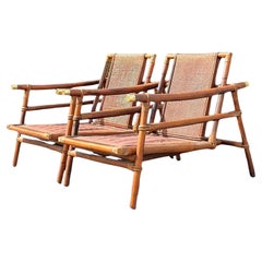 Vintage John Wisner para Ficks Reed Pagoda de latón Sillones de ratán - a Pr