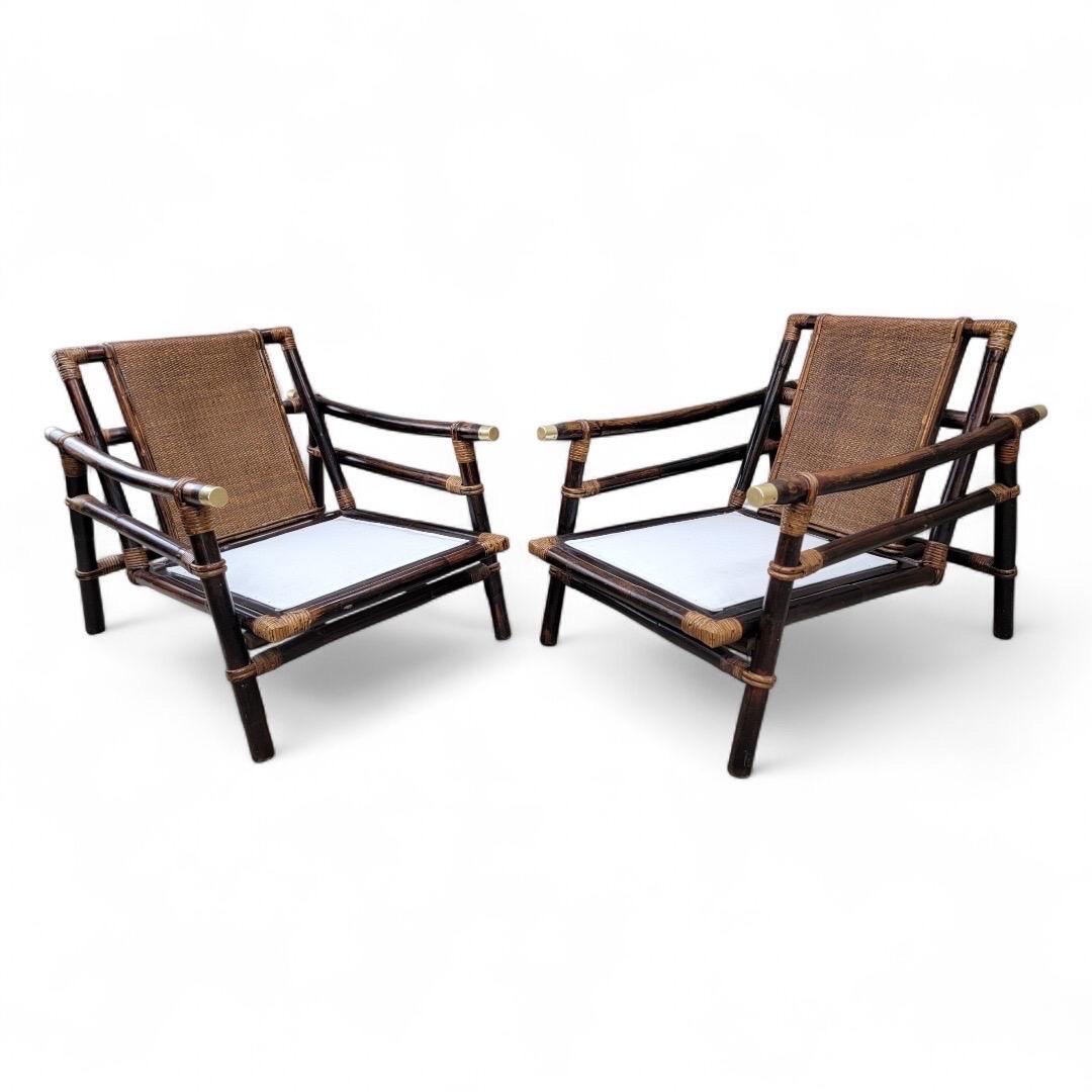 Vintage John Wisner para Ficks Reed Pagoda de ratán y bambú Sillones - Set de 2 Moderno de mediados de siglo en venta