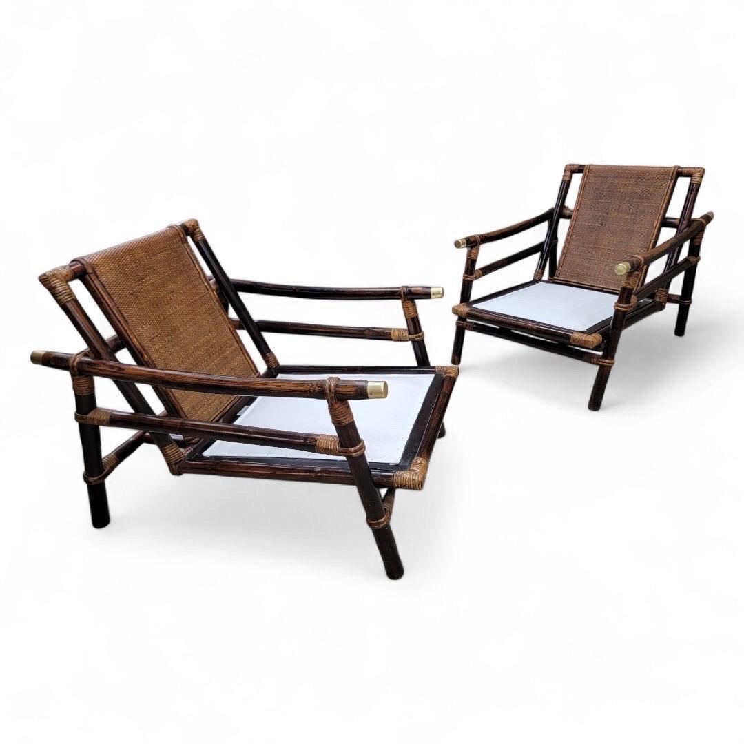 Vintage John Wisner para Ficks Reed Pagoda de ratán y bambú Sillones - Set de 2 en Bueno estado para la venta en Chicago, IL