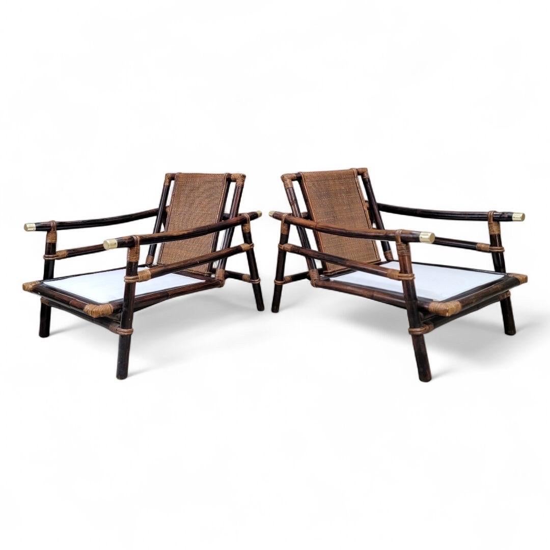 Vintage John Wisner para Ficks Reed Pagoda de ratán y bambú Sillones - Set de 2 siglo XX en venta