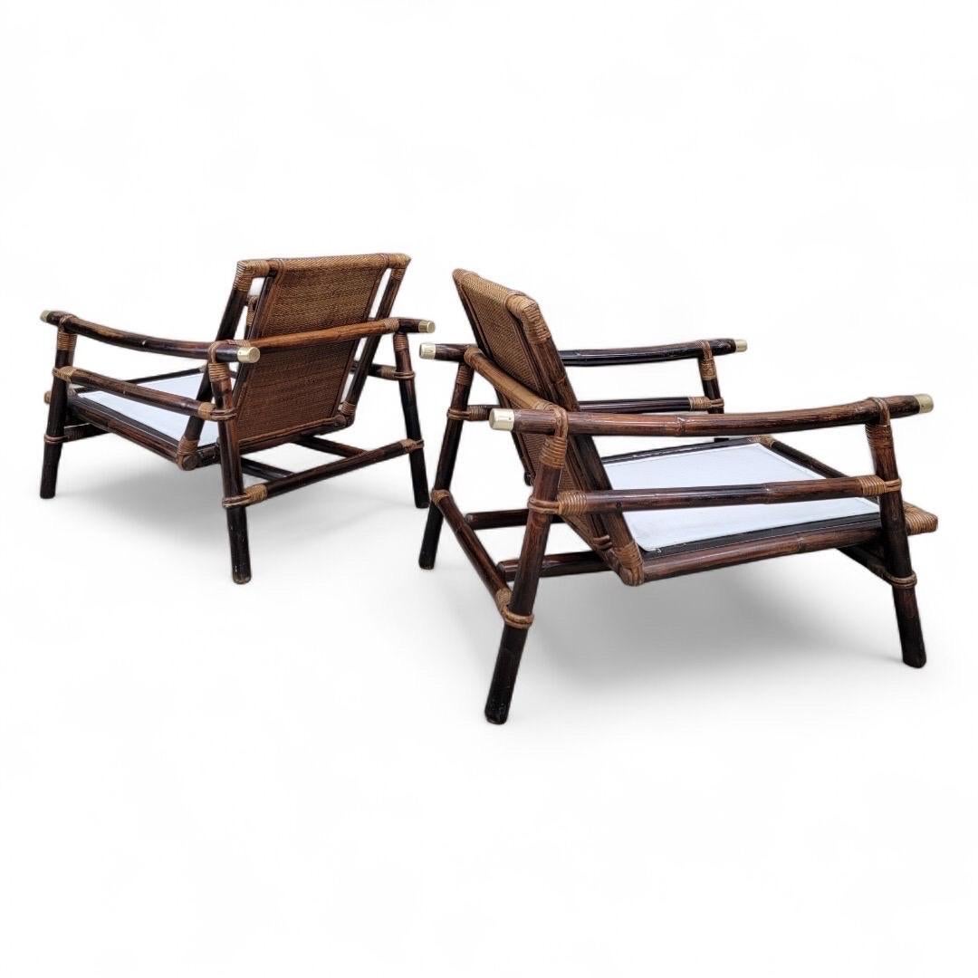 Vintage John Wisner para Ficks Reed Pagoda de ratán y bambú Sillones - Set de 2 Madera en venta