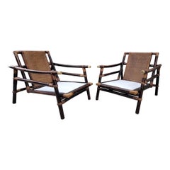 Vintage John Wisner para Ficks Reed Pagoda de ratán y bambú Sillones - Set de 2