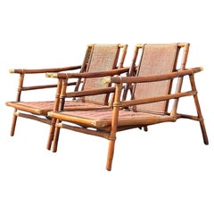 Vintage John Wisner for Ficks Reed Pagoda Rattan Lounge Chairs - a Pair