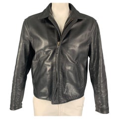 Vintage JOHNSON LEATHERS Size 46 Black Distressed Leather Zip Up Jacket