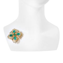 Jomaz Broche vintage en diamants et émeraudes vertes sur or, c. 1960