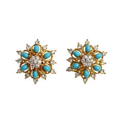 Vintage Jomaz Gold Diamante and Faux Turquoise Earrings Circa 1960s