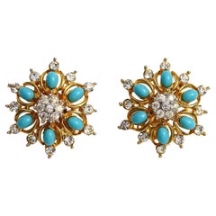 Vintage Jomaz Gold Diamante and Faux Turquoise Earrings Circa 1960s