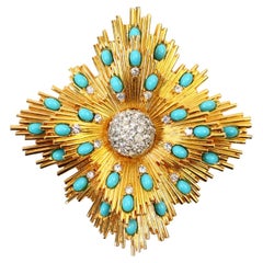 Vintage Jomaz Gold Diamante and Faux Turquoise Brooch Pendant Circa 1960s