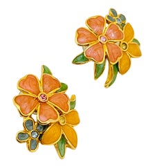 Vintage JON RIVERS flower gold designer runway earrings