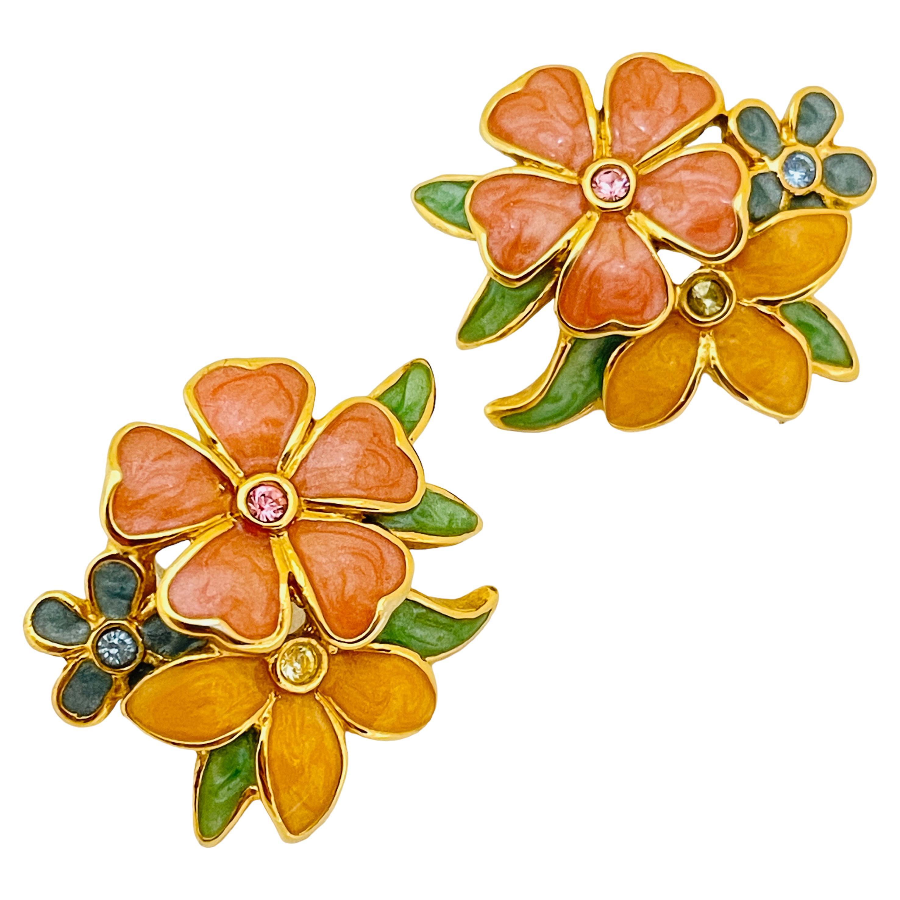 Vintage JON RIVERS flower gold designer runway earrings For Sale