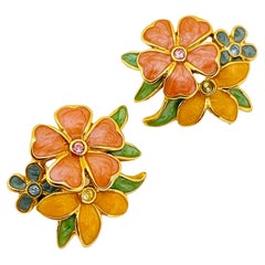 Vintage JON RIVERS flower gold designer runway earrings 
