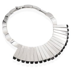 Vintage Jondell Mexican Sterling Silver & Black Onyx Modernist Collar Necklace