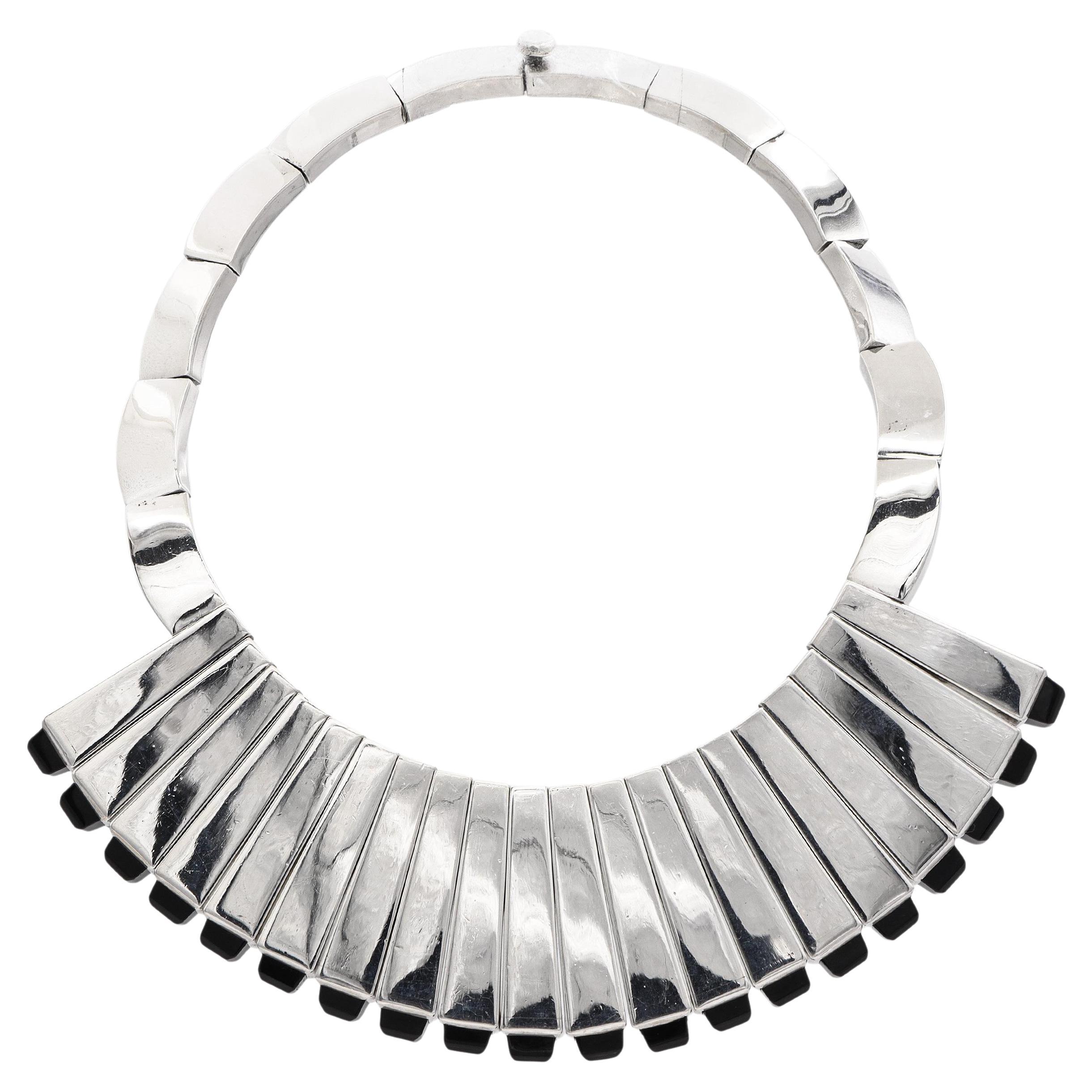 Collana Modernista d'epoca Jondell Mexican Sterling Silver & Black Onyx