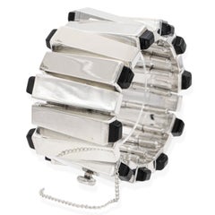 Vintage Jondell Mexican Sterling Silver Black Onyx Modernist Wide Link Bracelet