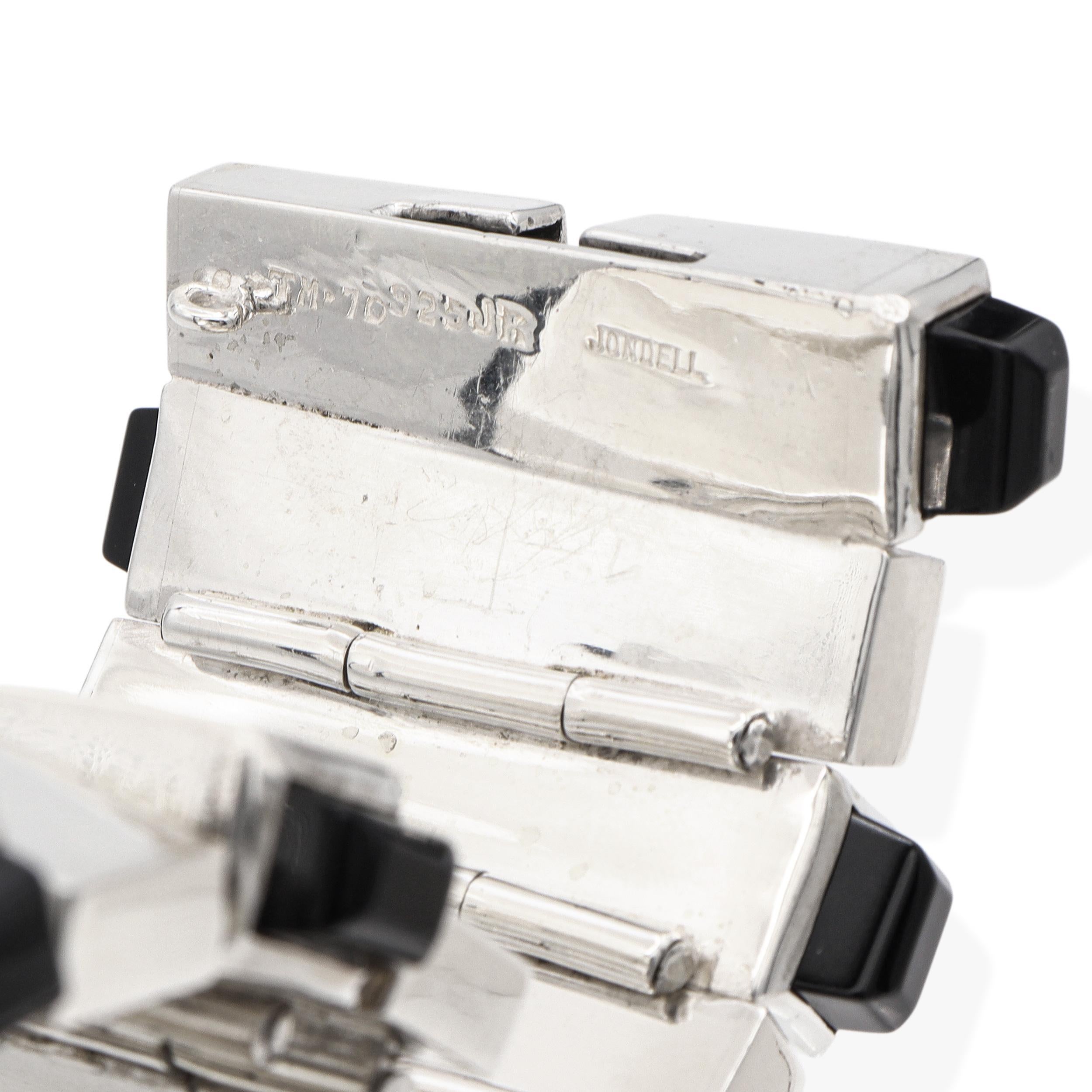 Vintage Jondell Mexican Sterling Silver Black Onyx Modernist Wide Link Armband im Zustand „Gut“ im Angebot in New York, NY