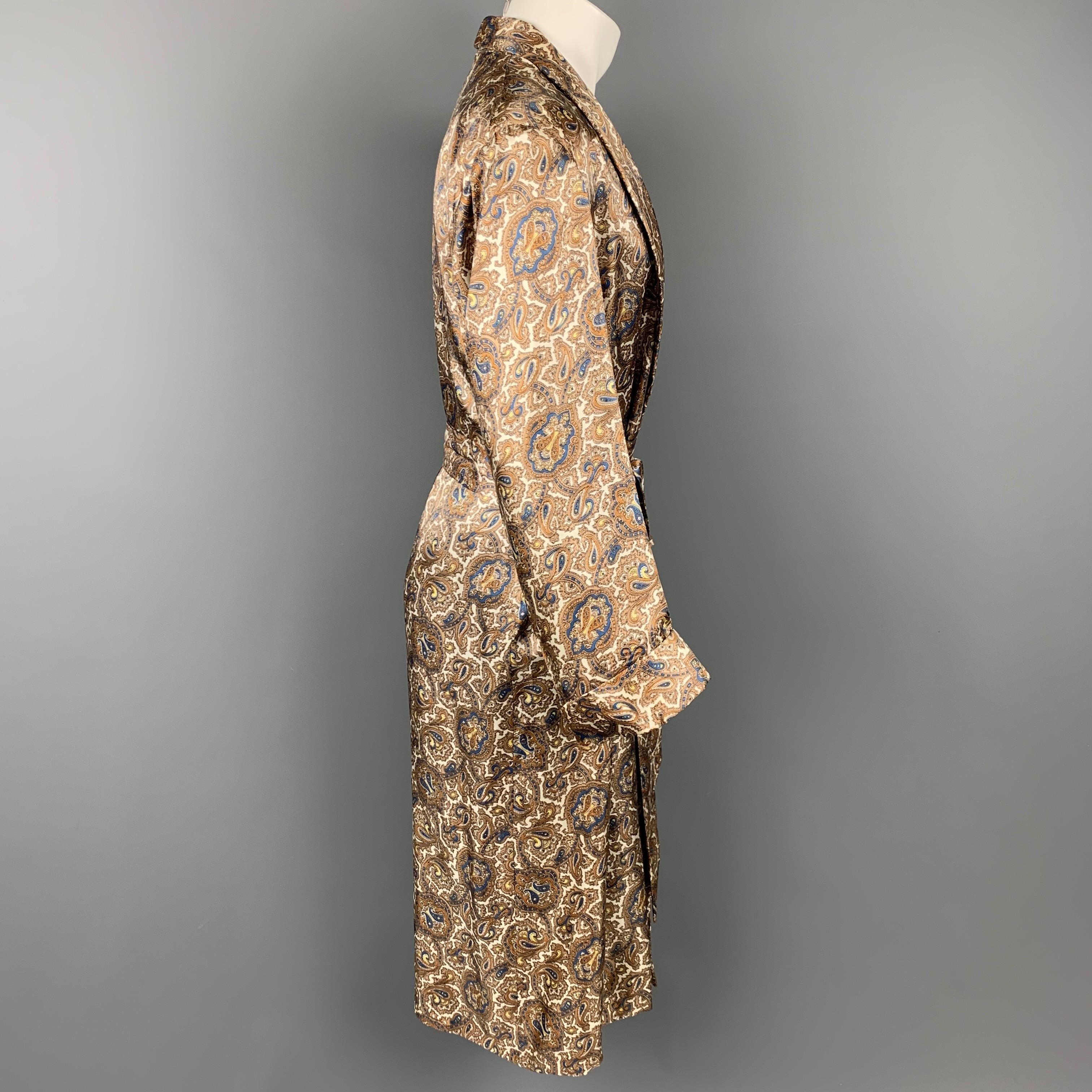Brown Vintage JORDAN MARSH Size M Taupe & White Paisley Silk Belted Robe