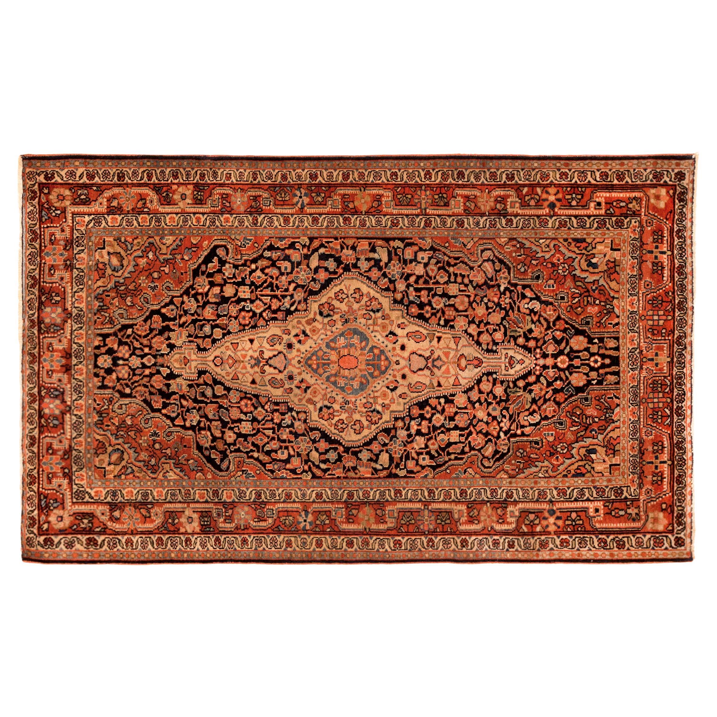 Vintage Josan Sarouk Oriental Rug, in Small Size, with Central Medallion For Sale