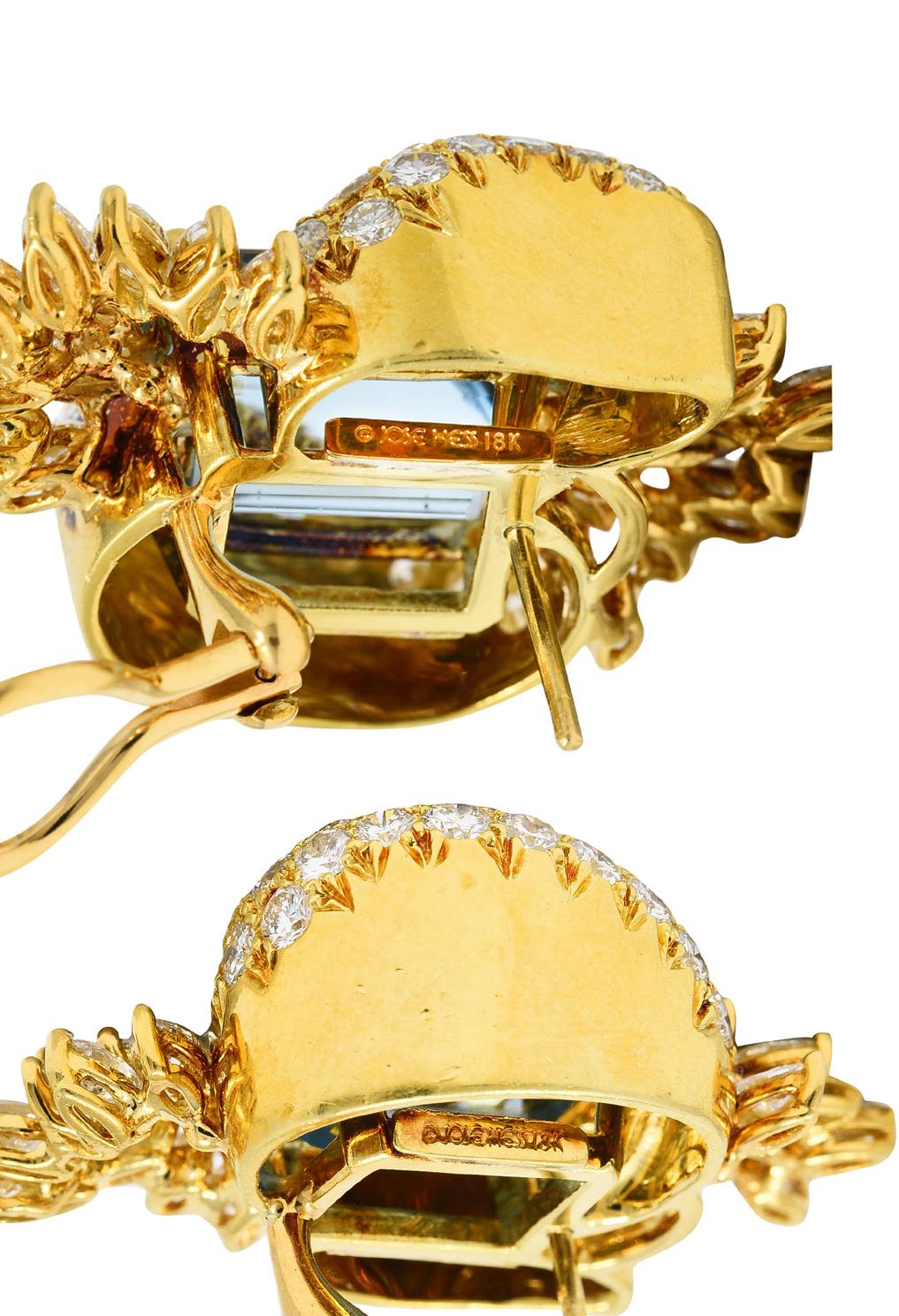 Vintage Jose Hess 32.00 Ctw Aquamarine Diamond 18 Karat Yellow Gold Cluster Gems In Excellent Condition In Philadelphia, PA