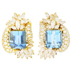 Vintage Jose Hess 32.00 Ctw Aquamarine Diamond 18 Karat Yellow Gold Cluster Gems