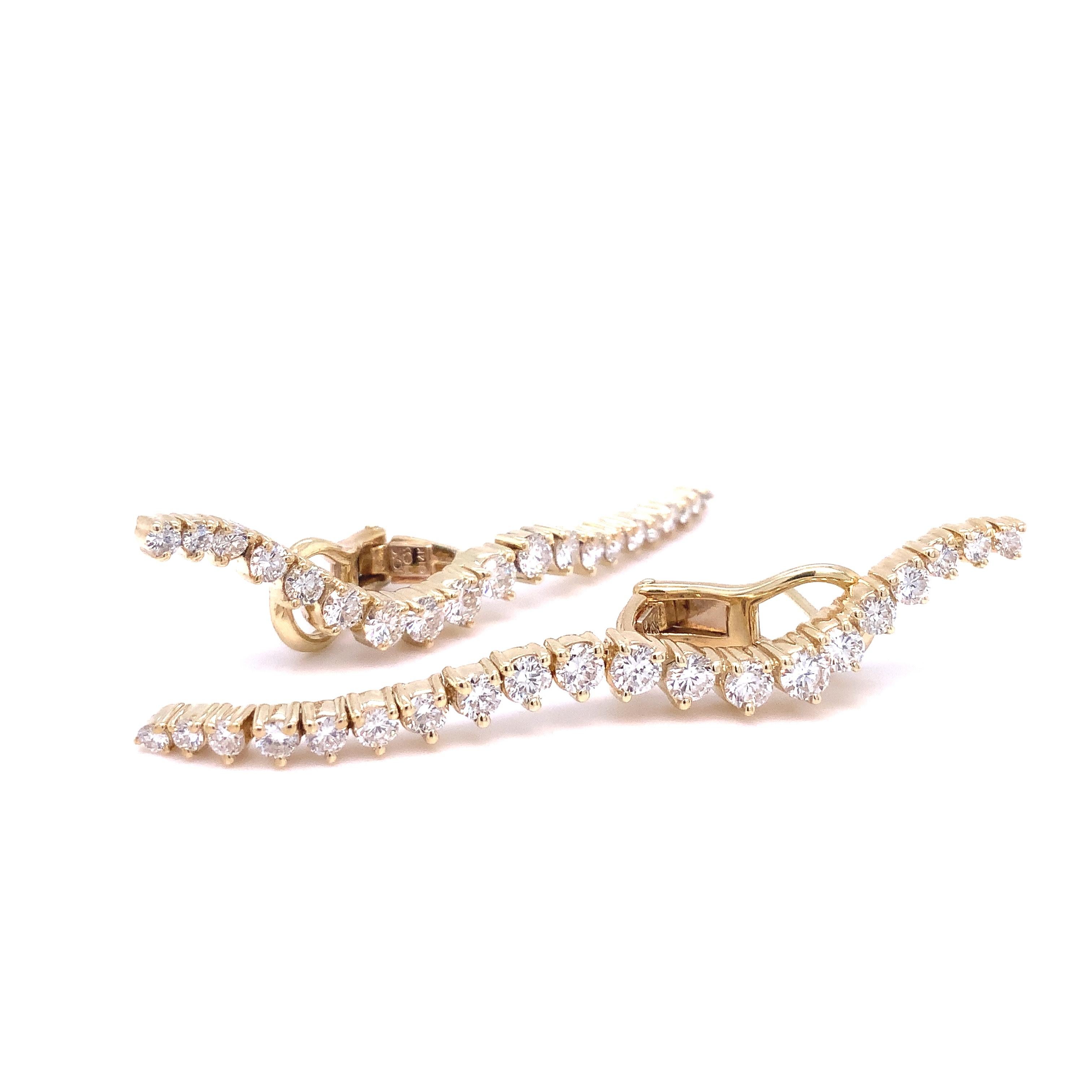 Modern Vintage Jose Hess Diamond 14 Karat Yellow Gold Drop Lever-Back Earrings For Sale