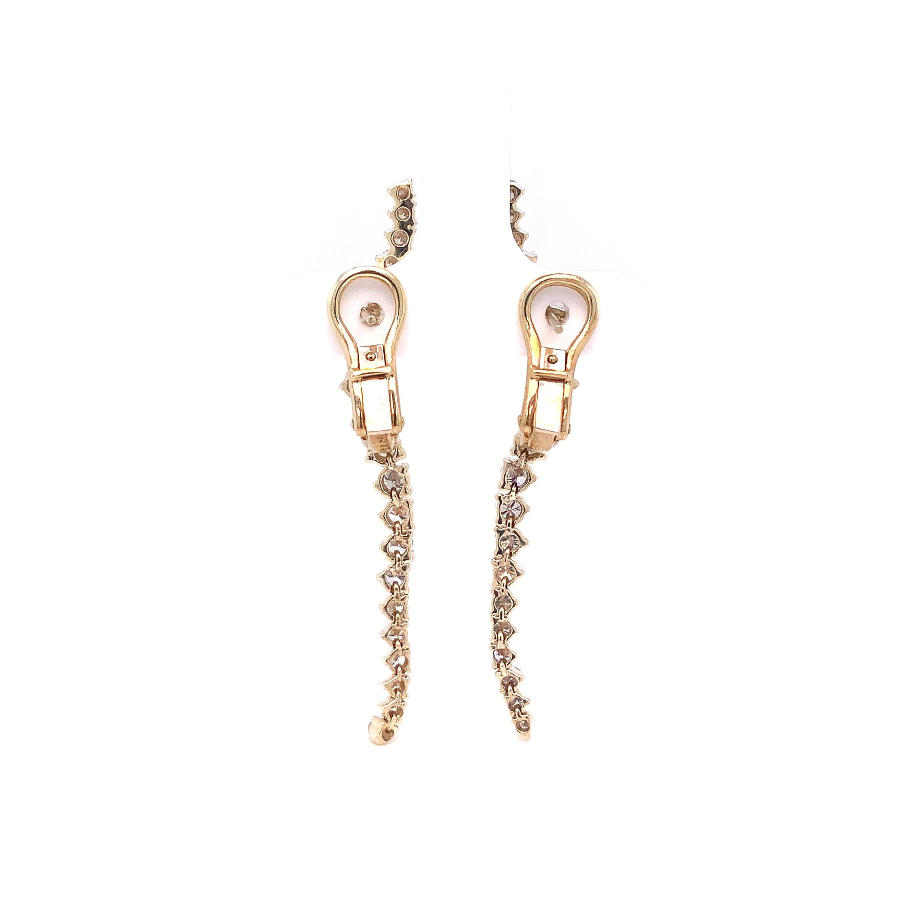 Brilliant Cut Vintage Jose Hess Diamond 14 Karat Yellow Gold Drop Lever-Back Earrings For Sale