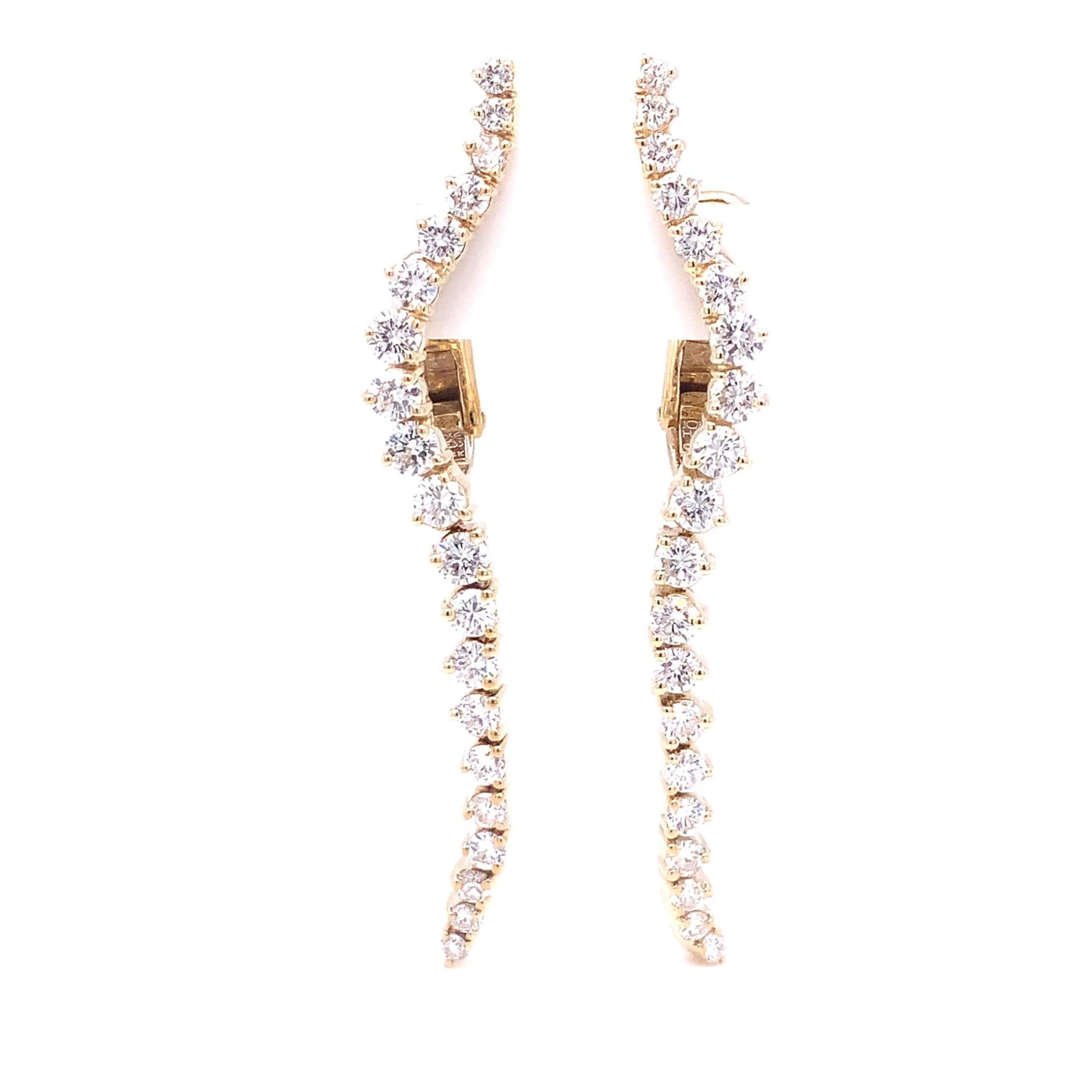 Vintage Jose Hess Diamond 14 Karat Yellow Gold Drop Lever-Back Earrings In Excellent Condition For Sale In Los Gatos, CA