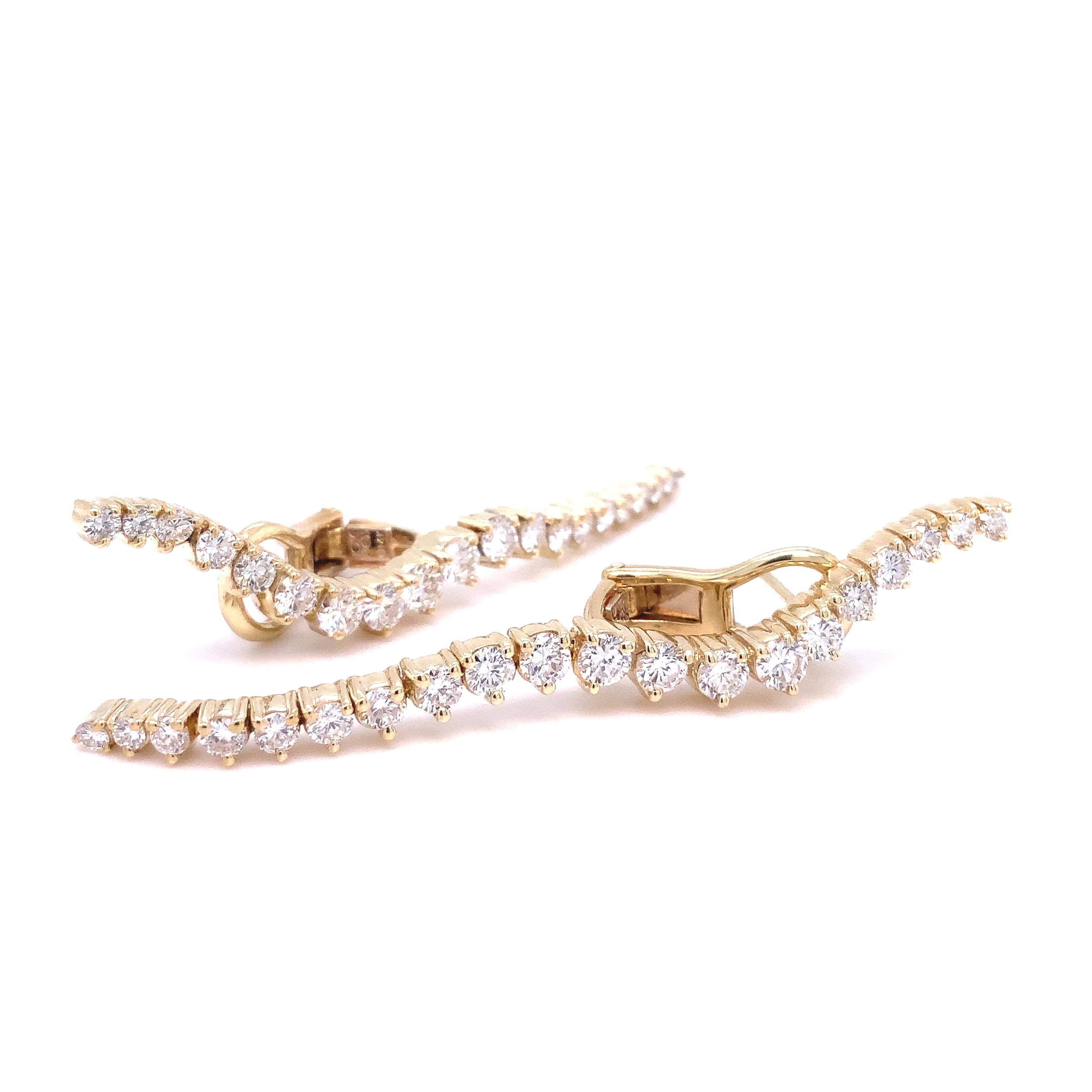 Women's or Men's Vintage Jose Hess Diamond 14 Karat Yellow Gold Drop Lever-Back Earrings For Sale