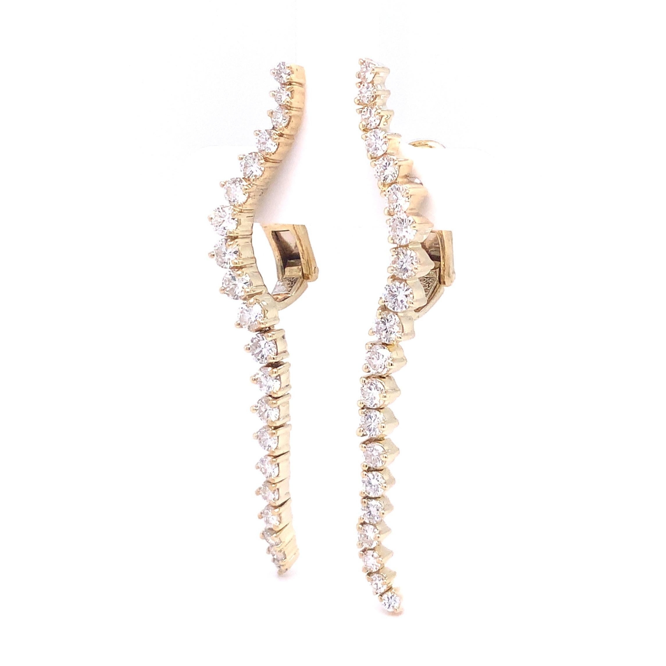 Vintage Jose Hess Diamond 14 Karat Yellow Gold Drop Lever-Back Earrings For Sale 1